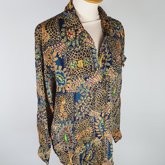 Vintage retro funky print long sleeve shirt top M L - Picture 6 of 9
